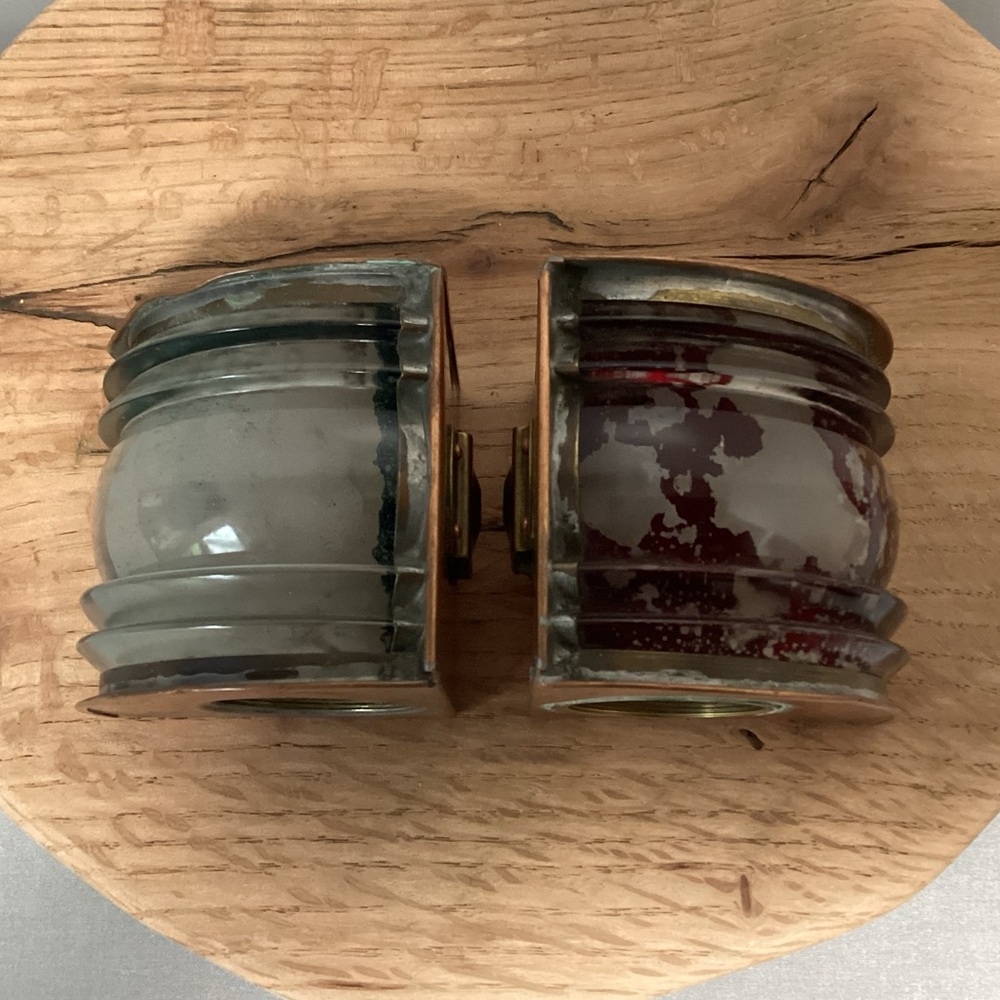 🟠 Vintage - Antique ? Copper Brass & Glass Crafted Nautical Boat Lanterns Rare - Picture 9 of 16